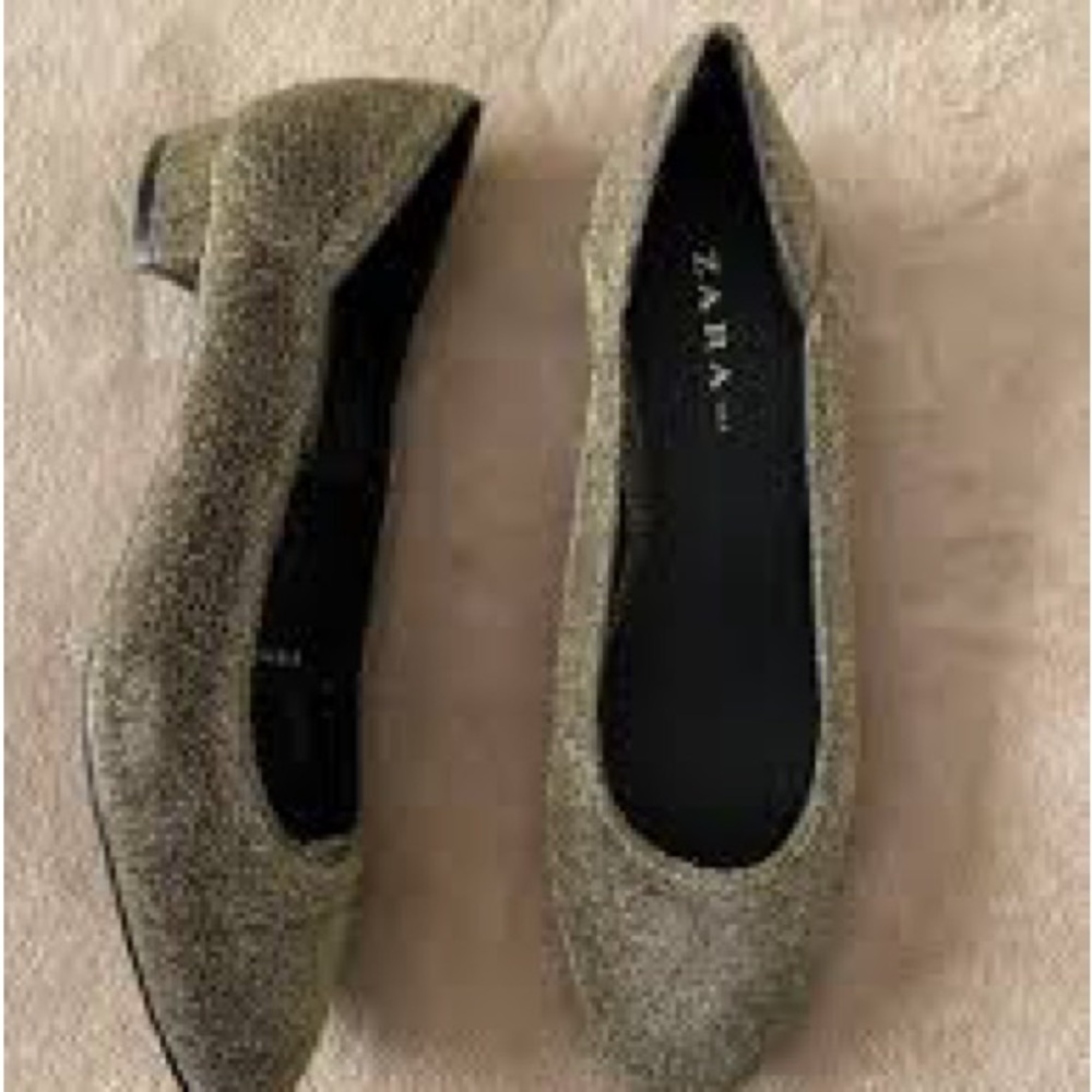 Zara Gold Glitter Flats Loafers - Picture 8 of 8